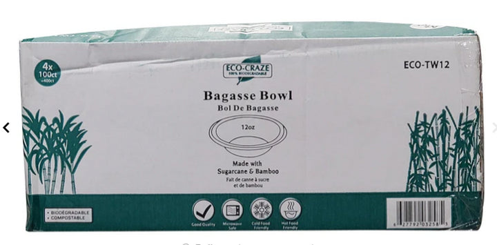 Bagasse 12oz Round Bowl - Eco-Craze -