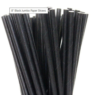 8 Solid Black Super Jumbo Paper Straw Wrapped 400610