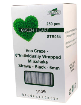 Paper Straws 8 Ind. Wrapped Milkshake - Black - 6mm (3,000pcs)