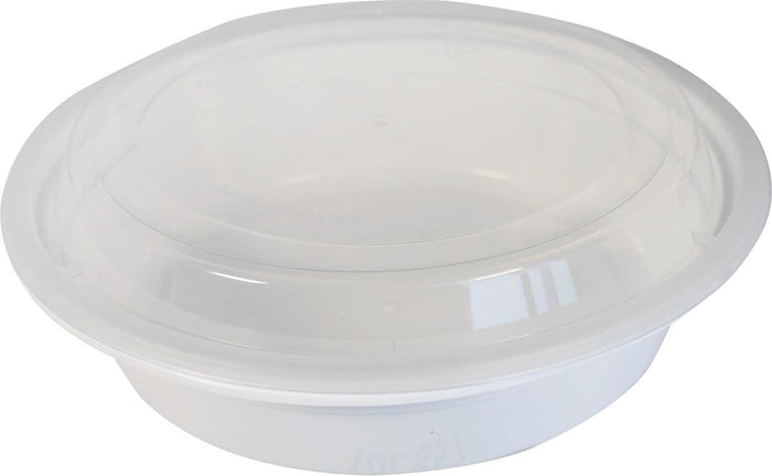 7"Round White Microwaveable Container with Lid  24oz -Ecogate