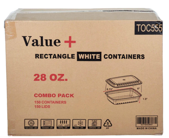 28oz Rectangular Microwavable Container Combo-White Value + (150pcs)
