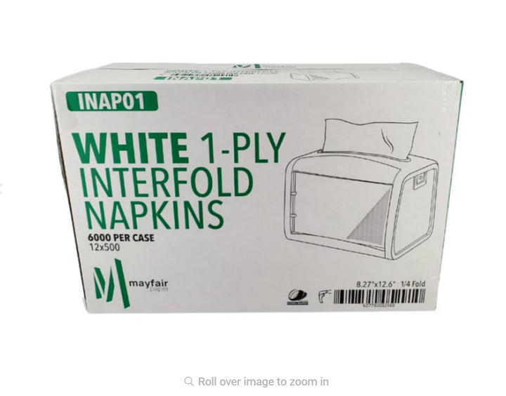 Mayfair - 1 ply Interfold Napkins 1/4 Fold - White - INAP01