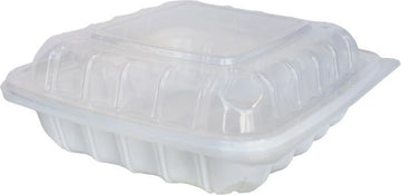 MFPP Clamshell Hinged Cont. - 8.6x8.3x3 - White w/Clear Lid