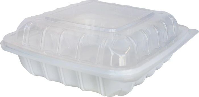 MFPP Clamshell Hinged Cont. - 8.6x8.3x3 - White w/Clear Lid