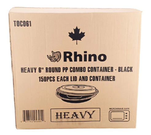 6 Round Microwavable Container Black- Rhino (150pcs)