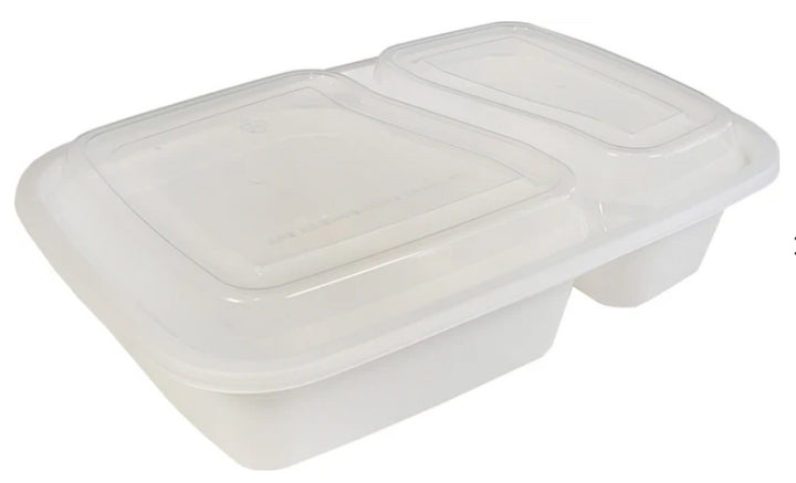 24oz Rectangle White Microwaveable Container 2 Compt. Value + (150pcs)