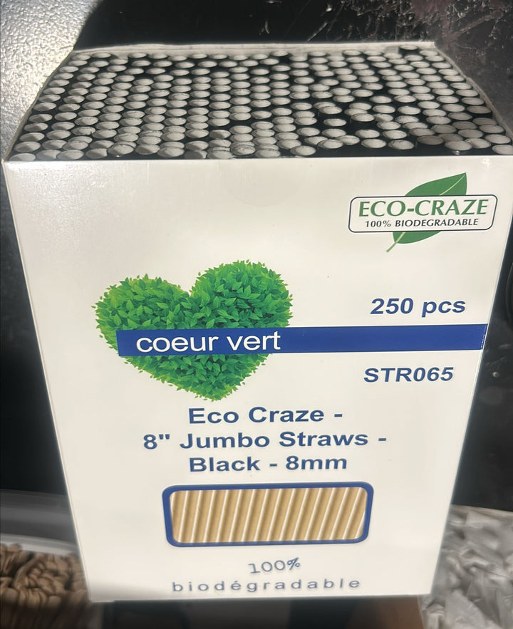 Paper Straws 8 Ind. Wrapped Milkshake - Black - 8mm (3,000pcs)
