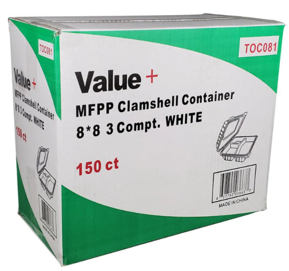 MFPP Clamshell Container - 8x8x3- 3 Compt. Value