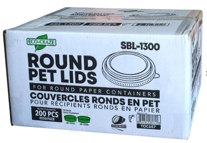 PET Round Lid - fits 1300/1500ml Kraft PE-Lined Paper Container - SBL-1300- Eco-Craze -
