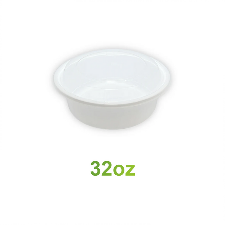 7" 32oz Round White Microwaveable Container with Lid-Ecogate